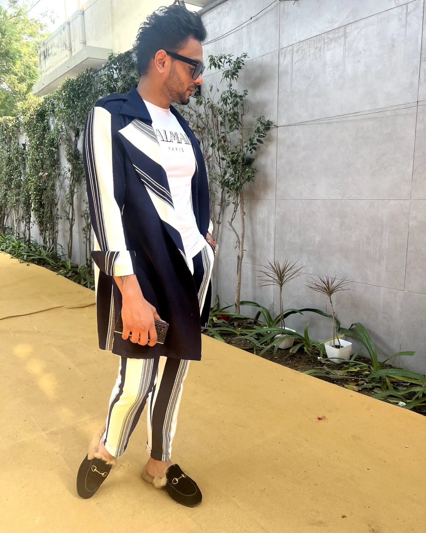 Blue stripe trench with pants
