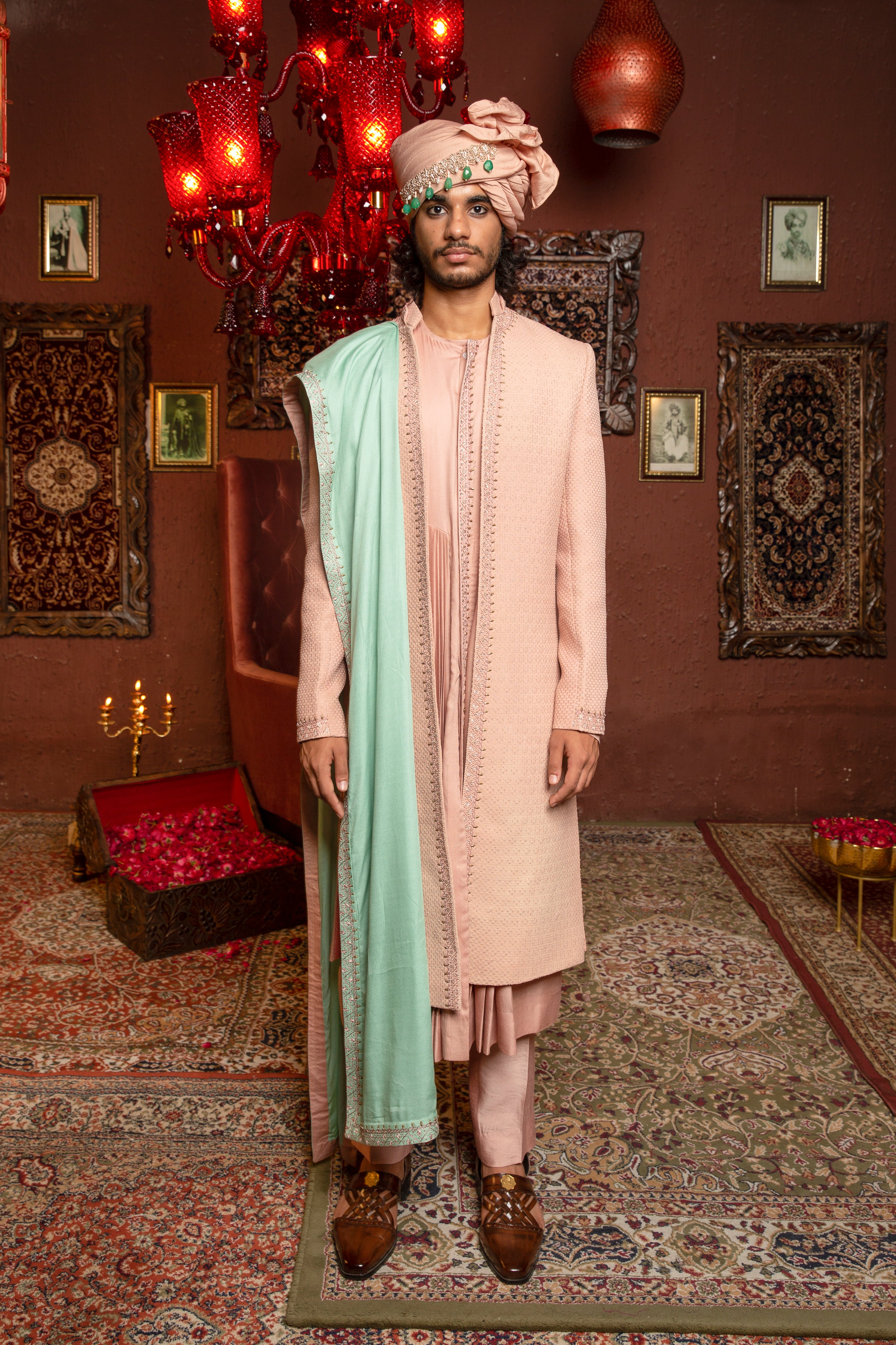 AWADH BURNT PEACH SHERWANI