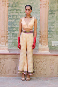 ALABASTER COLOR LAPEL JACKET WITH BUSTIER  AND PALAZZO PANTS INDOWESTERN