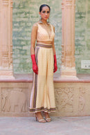 ALABASTER COLOR LAPEL JACKET WITH BUSTIER  AND PALAZZO PANTS INDOWESTERN