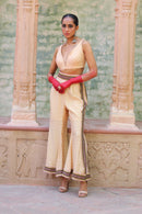 ALABASTER COLOR LAPEL JACKET WITH BUSTIER  AND PALAZZO PANTS INDOWESTERN