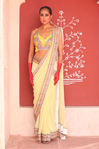 PALE GOLDENORD DRAPE SAREE WITH BODICE