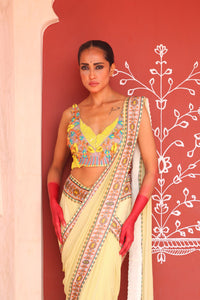 PALE GOLDENORD DRAPE SAREE WITH BODICE