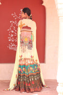 MULTICOLOR PRINT LEHANGA WITH BODICE AND CAPE DUPATTA