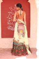 MULTICOLOR PRINT LEHANGA WITH BODICE AND CAPE DUPATTA