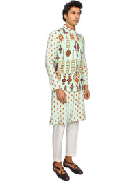 waistcoat cyan with kurta and pants