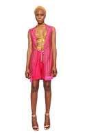 Pencil print bustier, shorts with cape