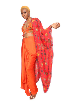 Ruby dress with cape indowestern