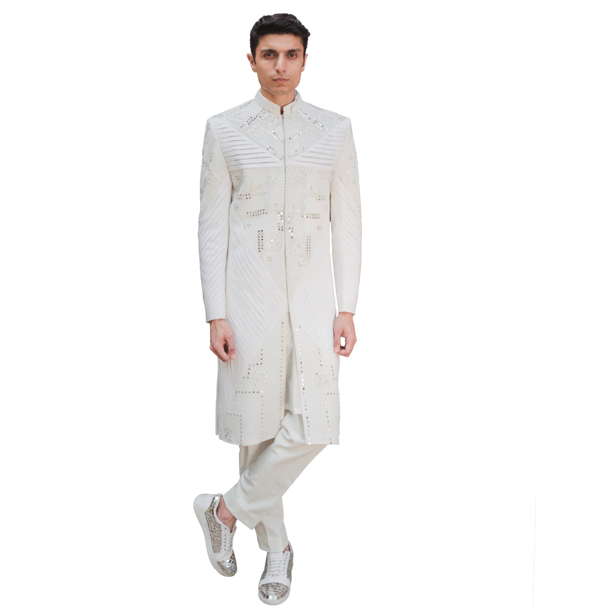 Reflex white  mirror sherwani