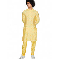 Yellow ribbed print kurta