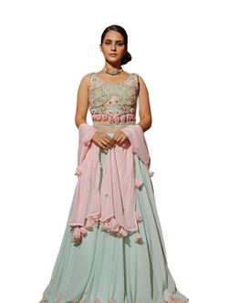 Blush cyan lehenga