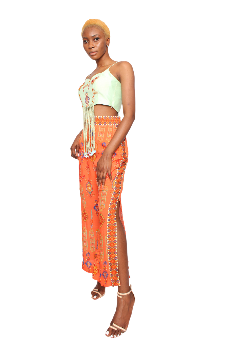 Tasseled bustier with parallel pants indowestern