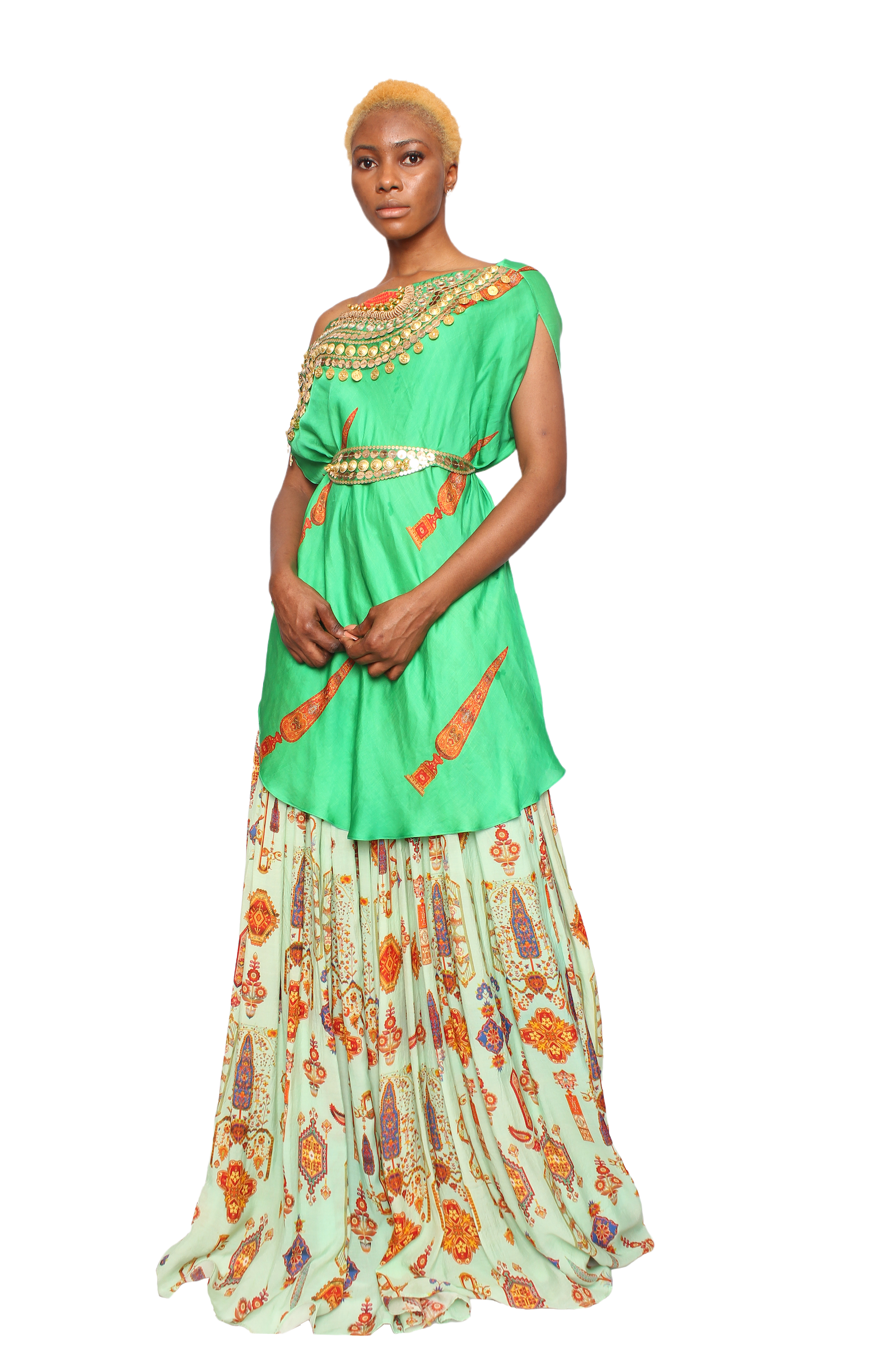 Isdus leaf with skirt kaftan indowestern