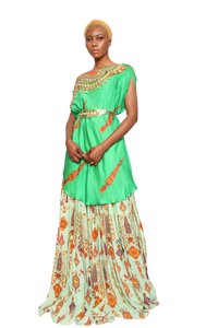 Isdus leaf with skirt kaftan indowestern