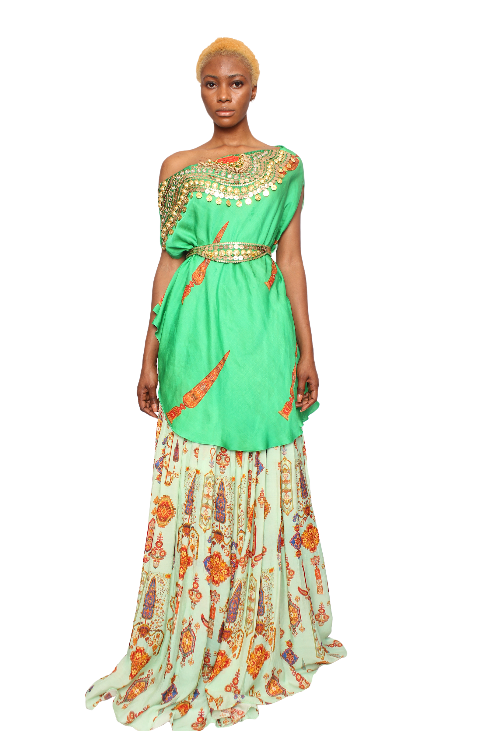 Isdus leaf with skirt kaftan indowestern