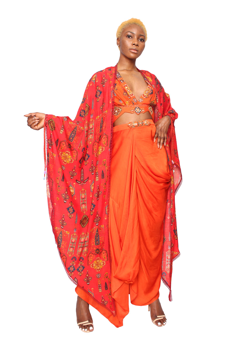 Ruby dress with cape indowestern