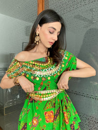 Isdus mirror green with garara kaftan indowestern