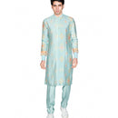 Cyan ribbed kurta