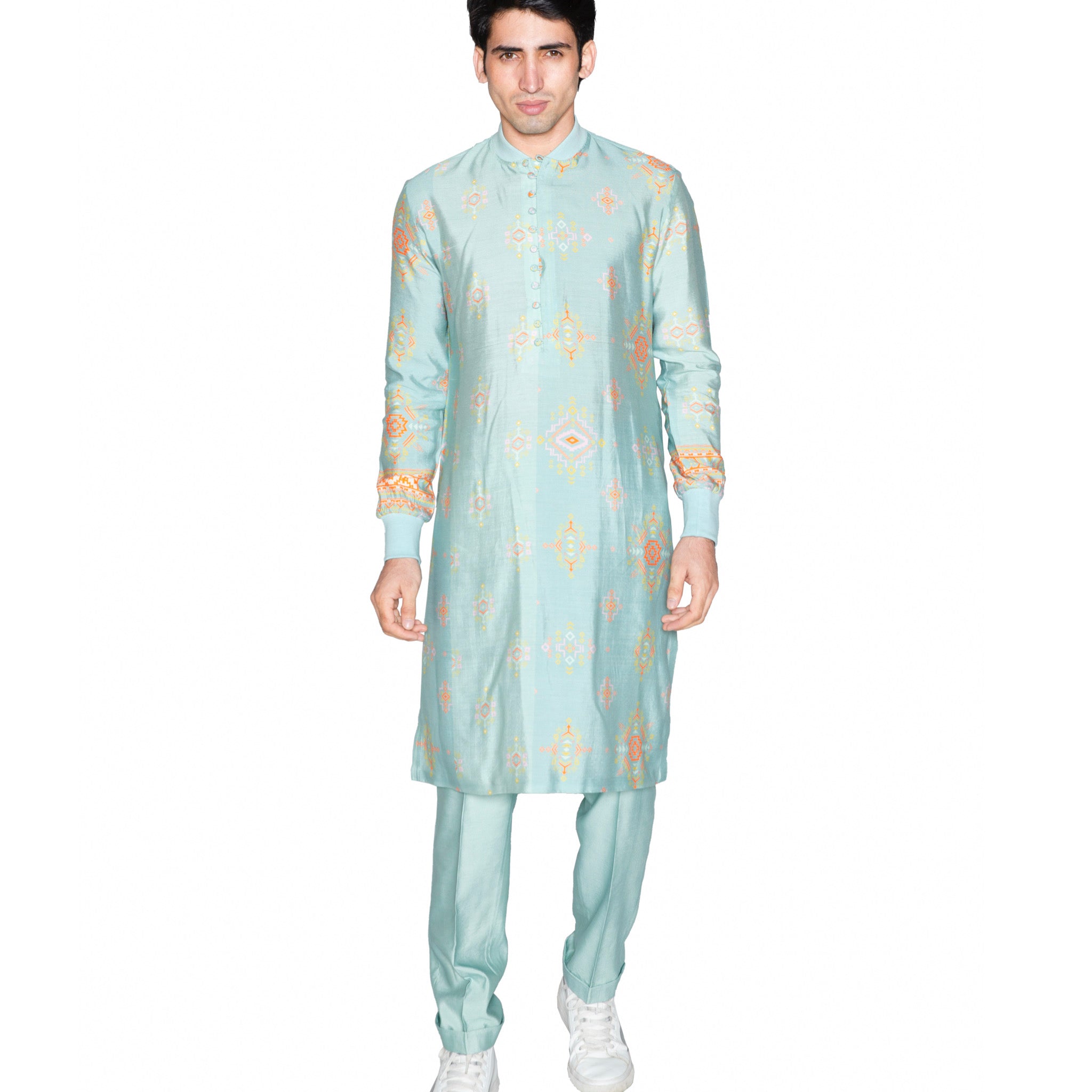 Cyan ribbed kurta