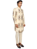 front open ivory print  kurta set