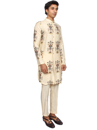 front open ivory print  kurta set