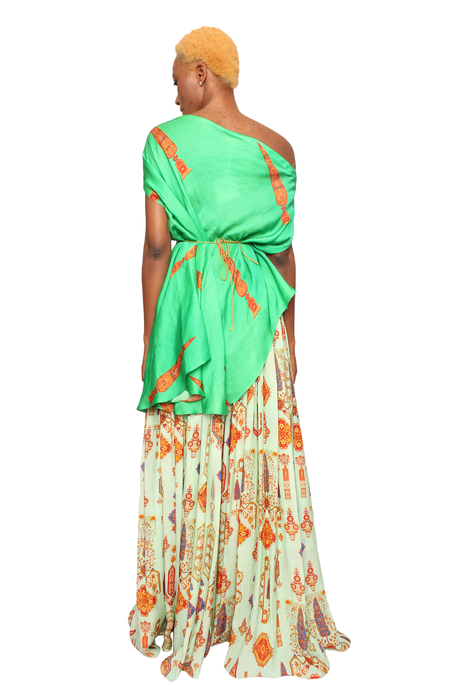 Isdus leaf with skirt kaftan indowestern