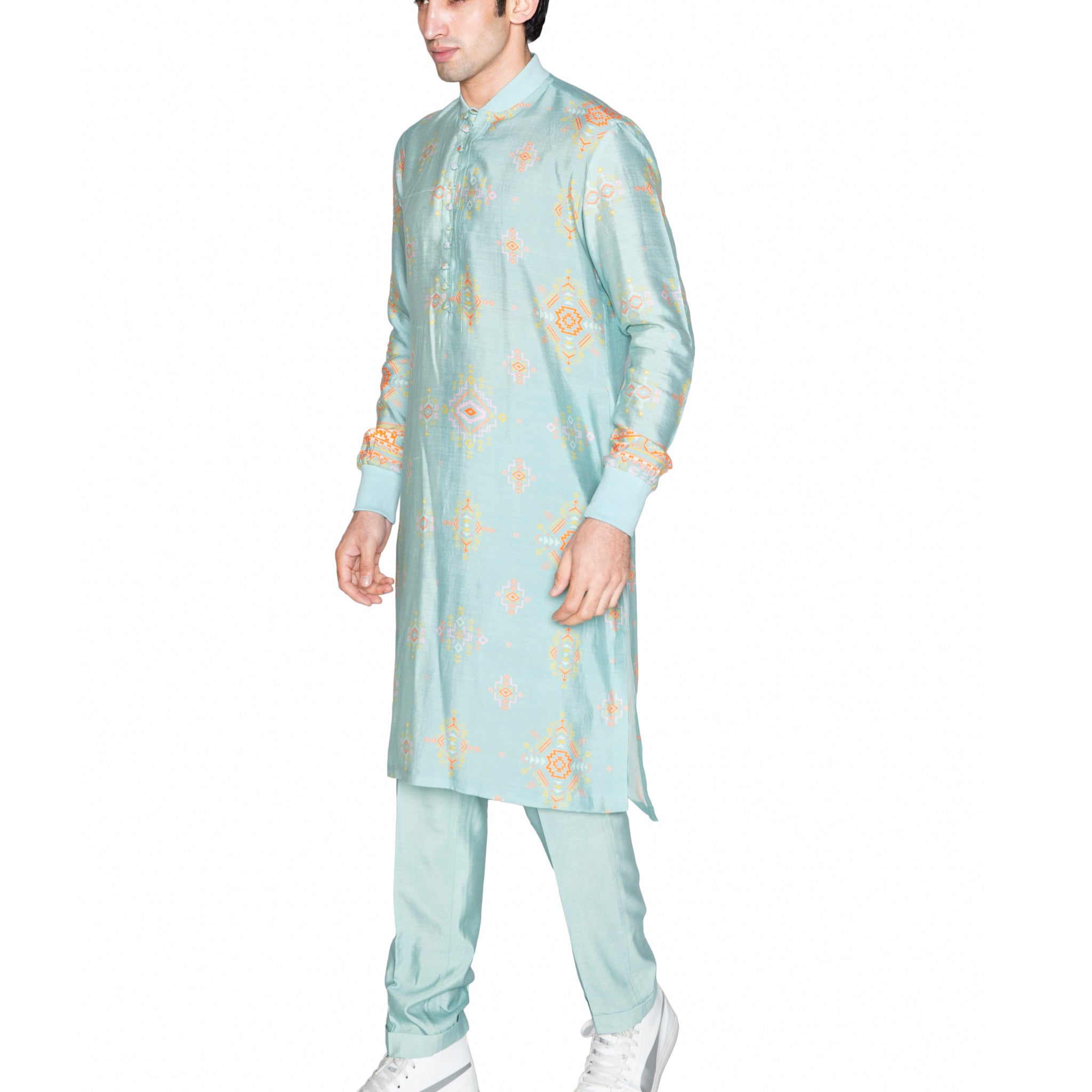 Cyan ribbed kurta