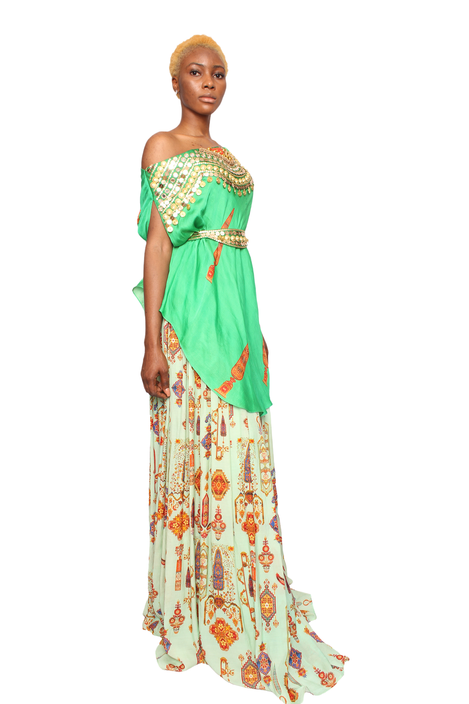 Isdus leaf with skirt kaftan indowestern