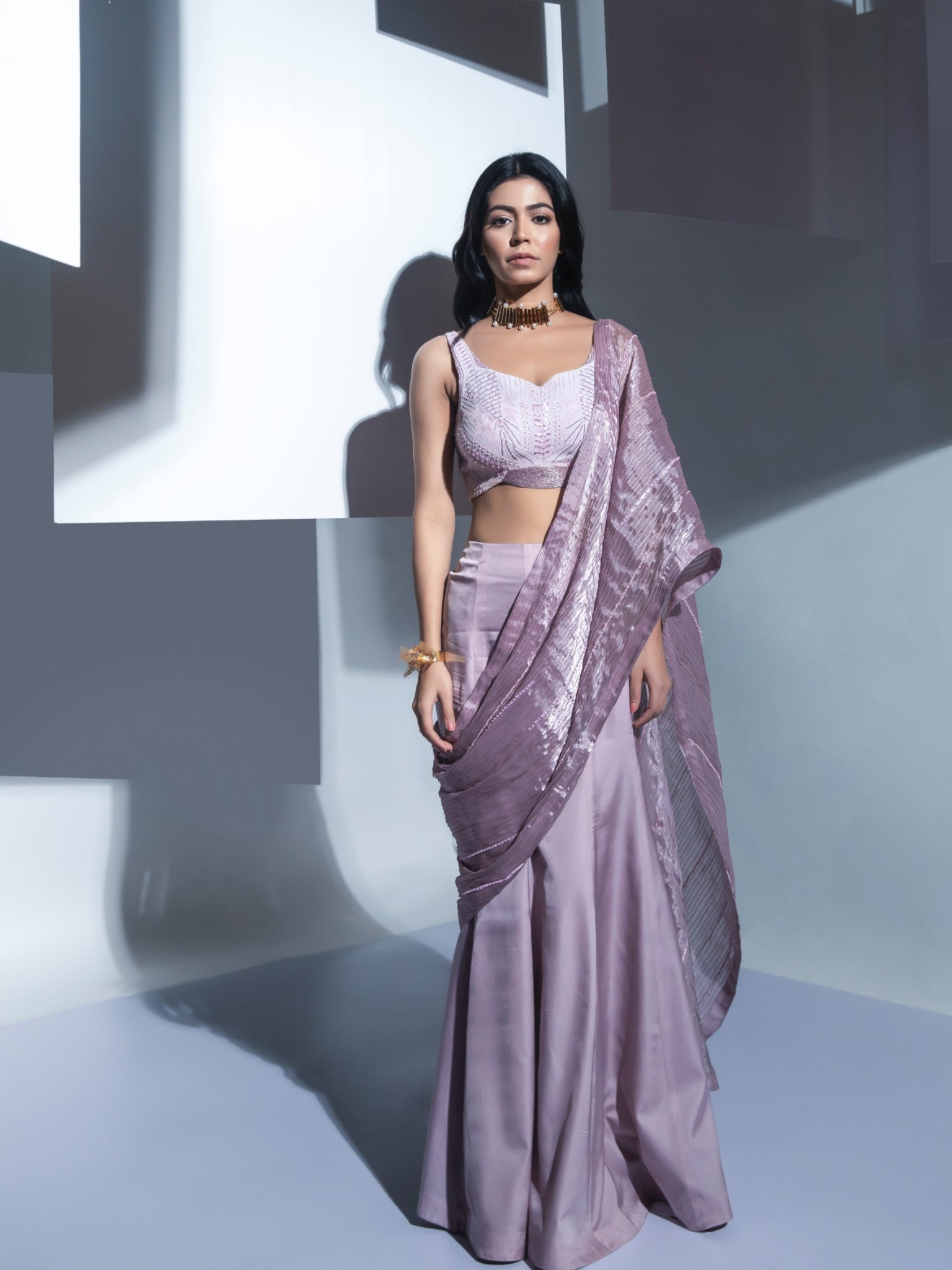 Blush drape saree