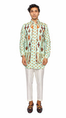 open waistcoat cyan with kurta and pants