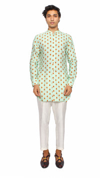 open waistcoat cyan with kurta and pants